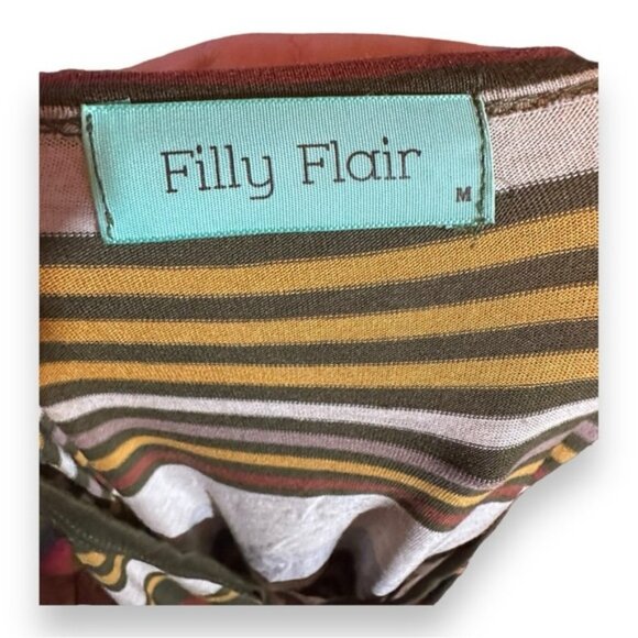 Women’s M Filly Flare Boho Striped Hanky Shark Bite Hem Long Sleeve Maxi Dress - Picture 7 of 7